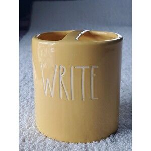 Rae Dunn Artisan Collection Desktop Ceramic Yellow Pen Pencil Holder Office